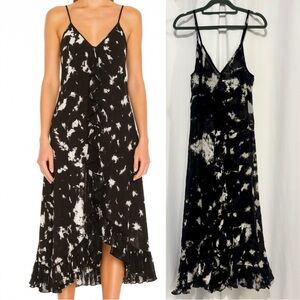 Mes Demoiselles Ruffle Tie Dyed Cotton Voile Midi Dress Womens 36 Small Black